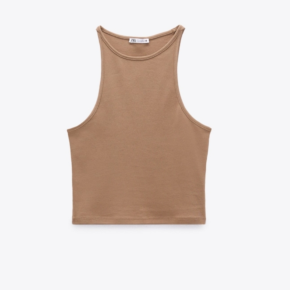 ZARA CROPPED HALTER TOP BEIGE ZARA